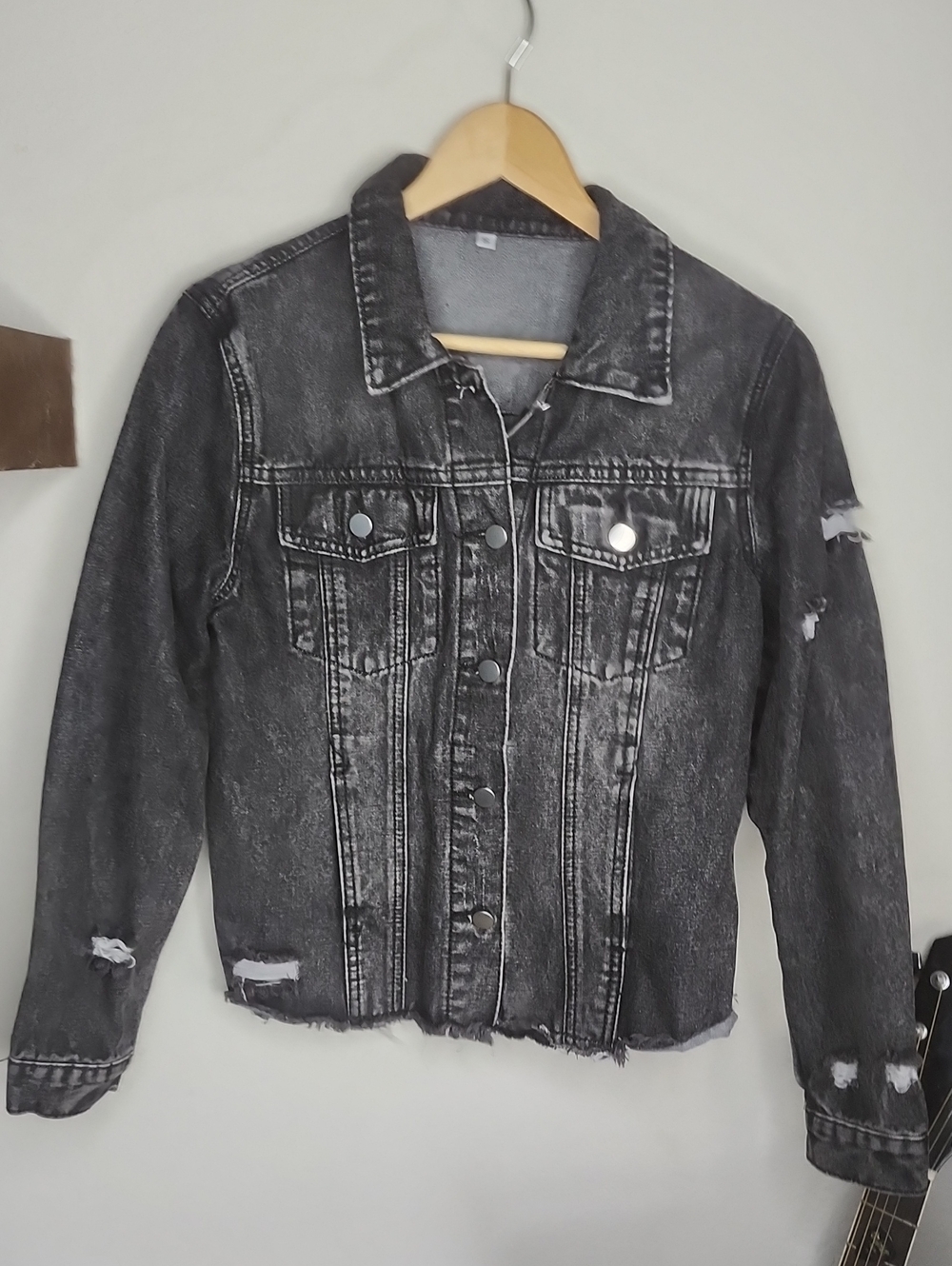Distressed Black Washed Denim Jacket - Women's